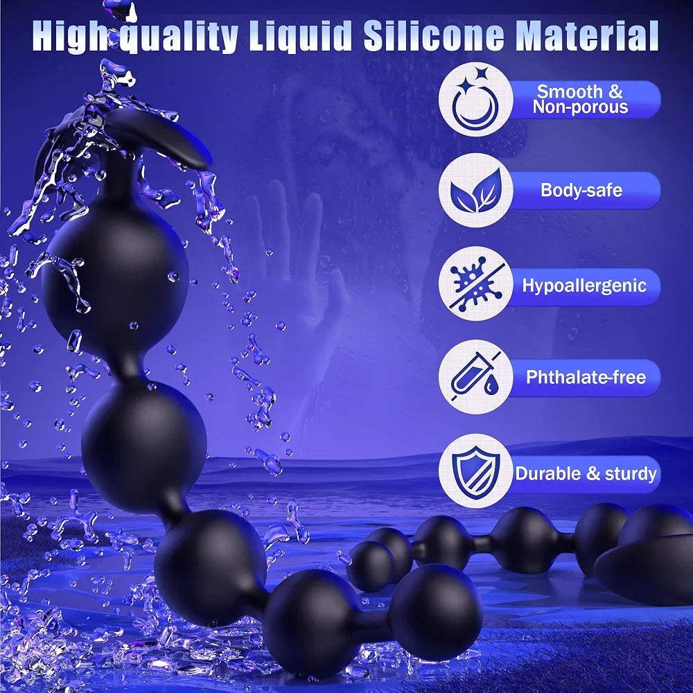 Premium Silicone Gradient Anal Bead Trainer and Prostate Massager - 9.8 Inch Flexible Pleasure Toy