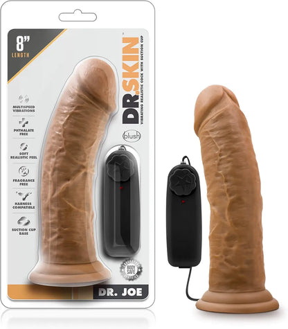 8-Inch Realistic Mocha Vibrating Dildo with Suction Cup and Remote Control