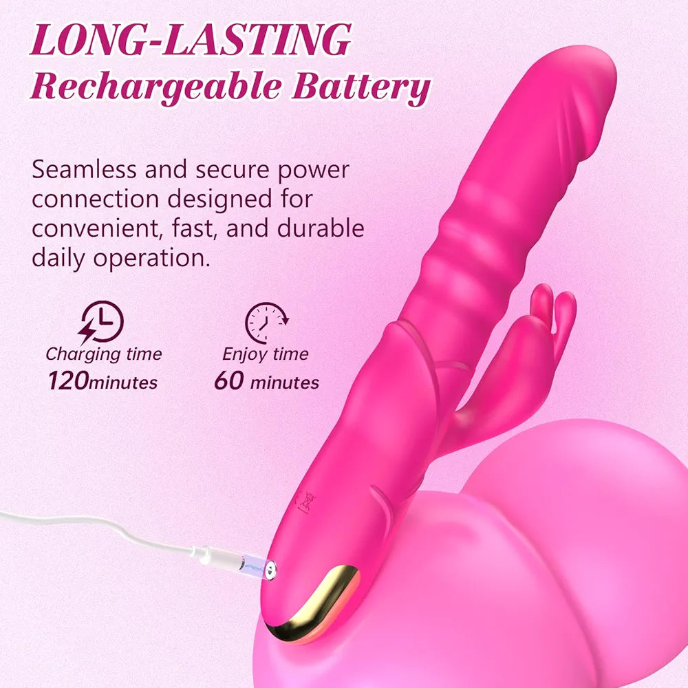 Premium Rechargeable Thrusting Rabbit Vibrator with 10 Vibration Patterns and 3 Thrusting Modes, Waterproof Silicone G-Spot and Clitoral Stimulator