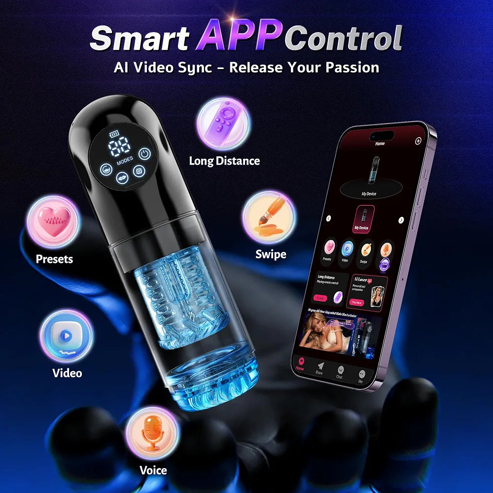 AI-Sync 9S Male Masturbator: Interactive Thrusting, Rotating, Vibrating, Sucking & Licking Sex Toy with App Control