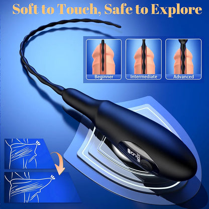 9-Mode Silicone Urethral Vibrating Sounding Rod with LED - Prostate Stimulator BDSM Sex Toy for Men