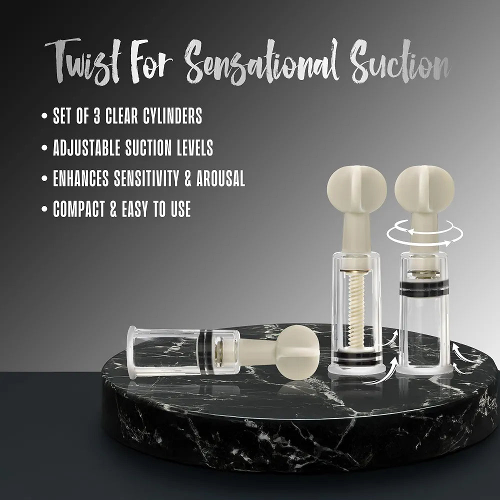 Temptasia Adjustable Vacuum Suction Stimulators for Clitoris and Nipples - 3 Piece Set