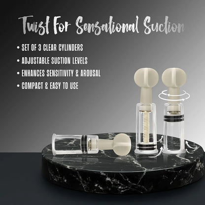 Temptasia Adjustable Vacuum Suction Stimulators for Clitoris and Nipples - 3 Piece Set
