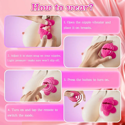 KUSHOR Remote Controlled Vibrating Nipple Clamps with 10 Modes - Adjustable Wearable Nipple Vibrator for Women