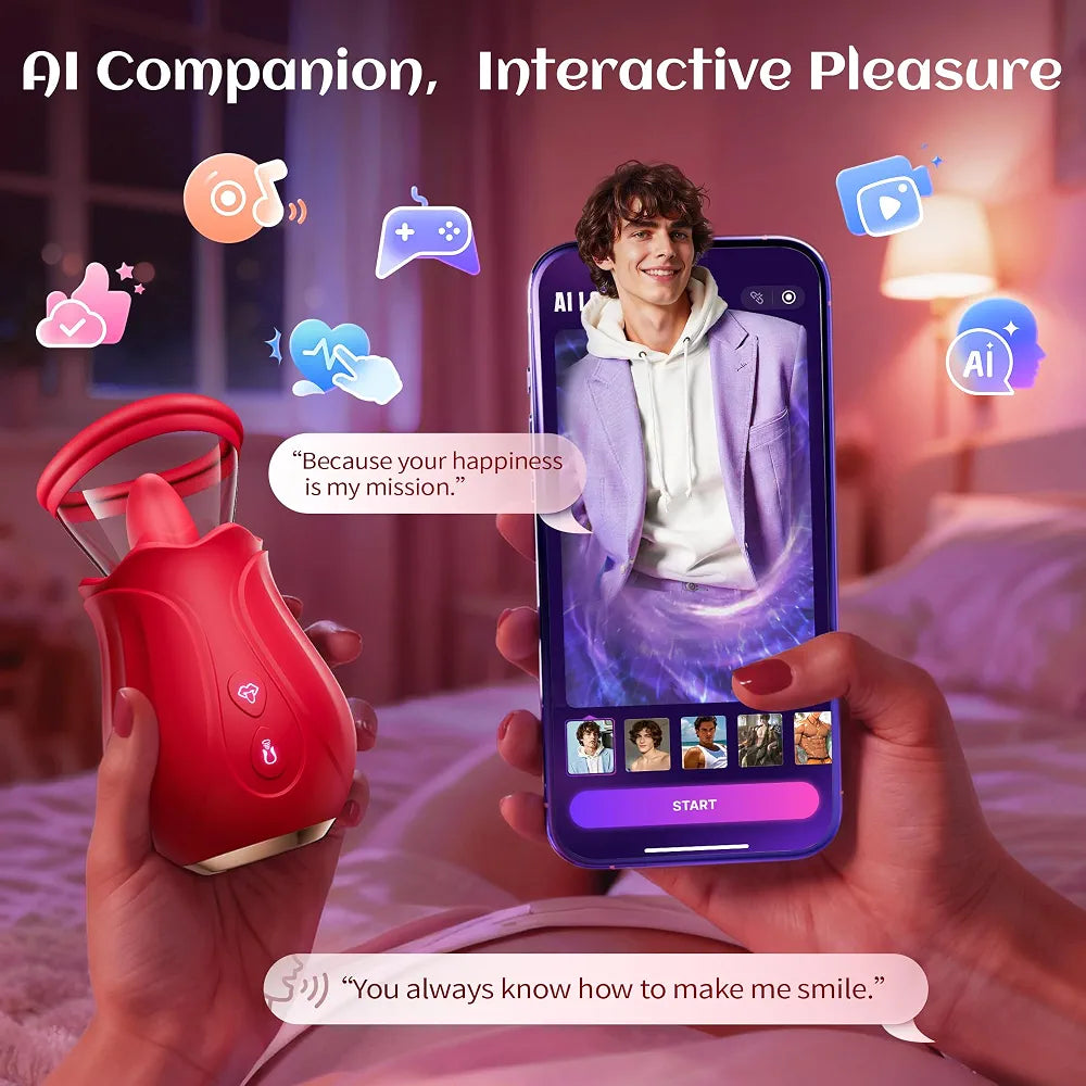 Rose-Shaped Clitoral Stimulator with 360-Degree Rotating Tongue and 10 Vibration Modes