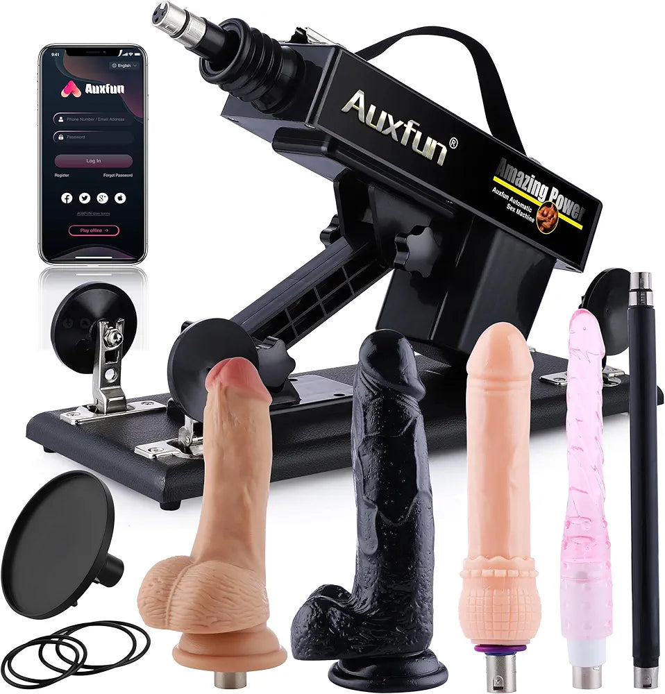 AUXFUN Automatic Thrusting Sex Machine with Bluetooth App Control and 6 Interchangeable Attachments