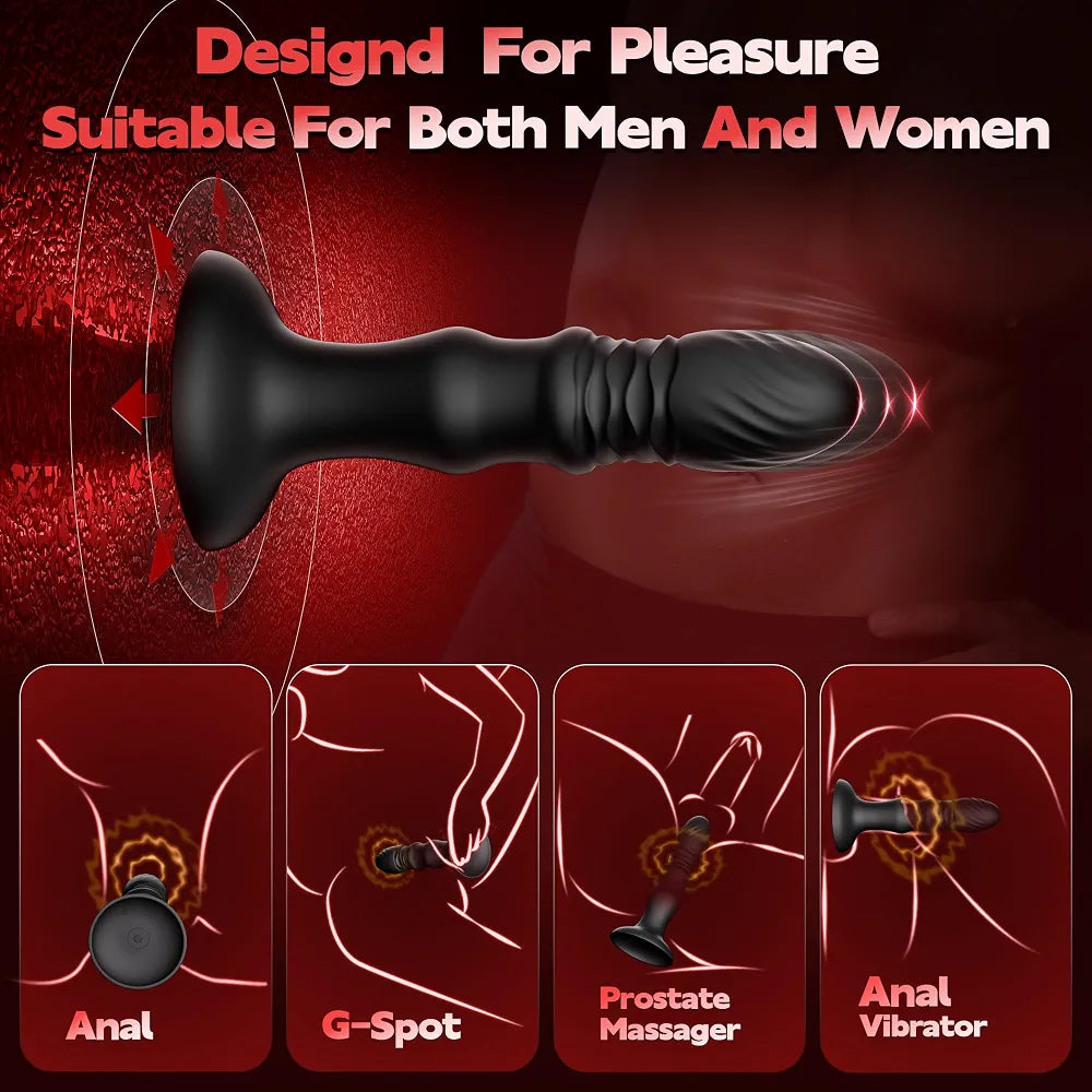 KUSHOR Remote-Controlled Prostate Massager with 9 Vibration and Thrusting Modes, Suction Cup Anal Dildo for Men