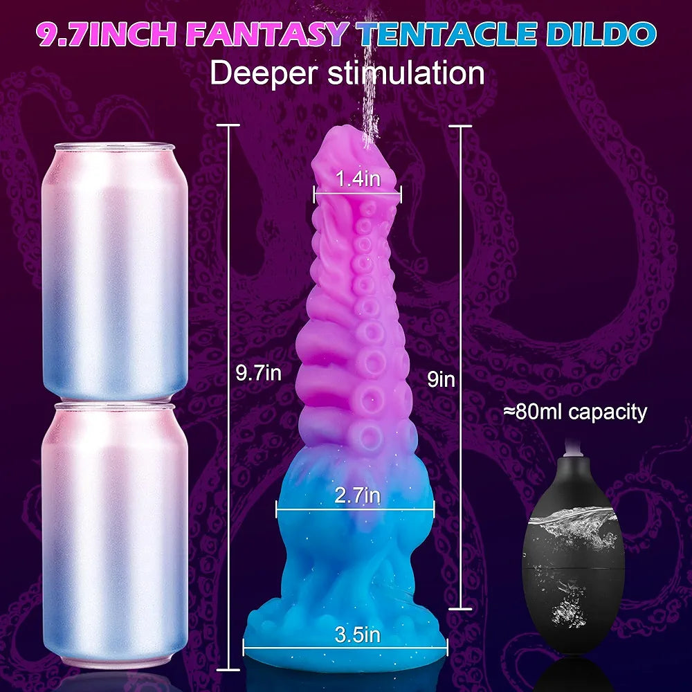 9.7-Inch Fantasy Dragon Tentacle Dildo with Knot and Suction Cup - Soft Silicone Ejaculating Adult Toy