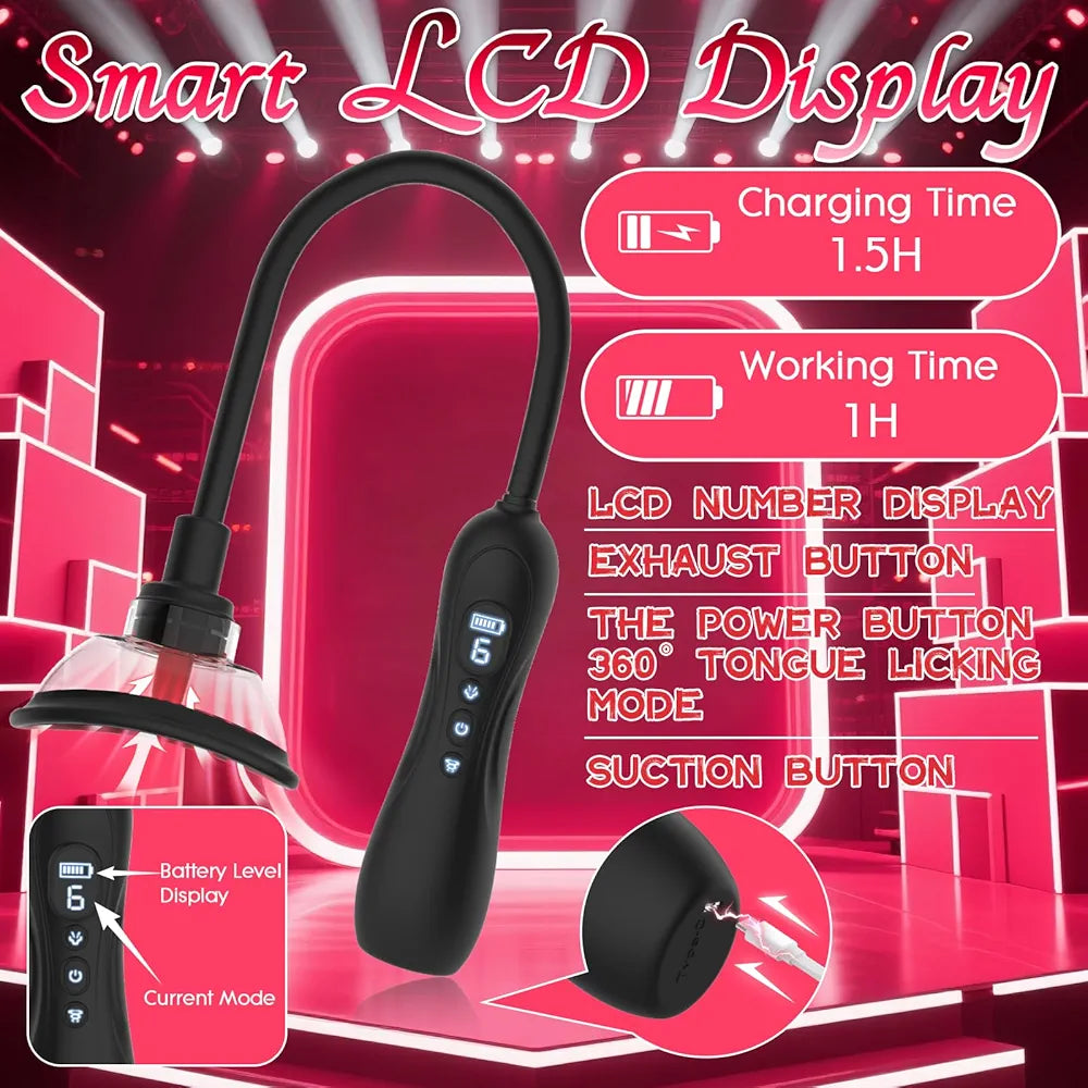 Electric Clitoral and Nipple Suction Stimulator with Tongue-Licking Function