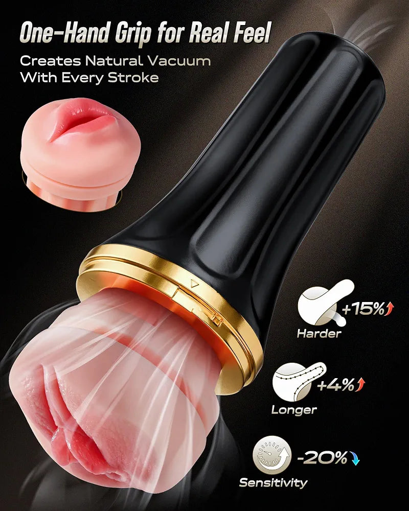 EINSEO Dual-Sleeve Male Masturbator - 7.5in Textured TPE Stroker with Adjustable Suction