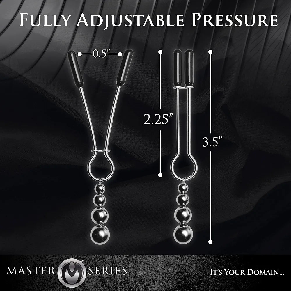 Master Series Adjustable Triple Bead Nipple Clamps with Soft Vinyl Tips - Sensory Play & BDSM Accessory