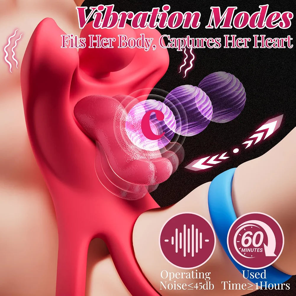 9-Mode Vibrating Tongue-Shape Cock Ring Set with 3 Penis Rings and Storage Case