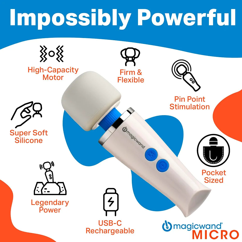 Premium Cordless Micro Wand Massager - Compact Multi-Speed Personal Body Massager with Flexible Silicone Head