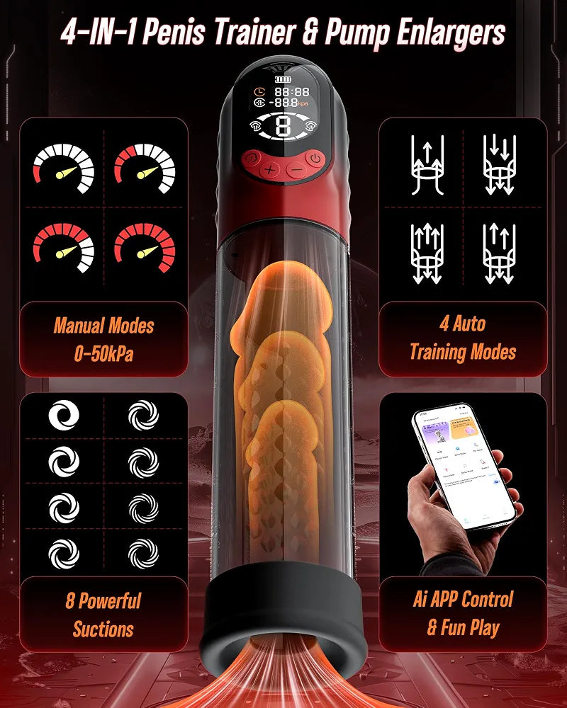 Advanced Electric Penis Pump with App Control and 6 Cock Rings for Male Training and Enhancement