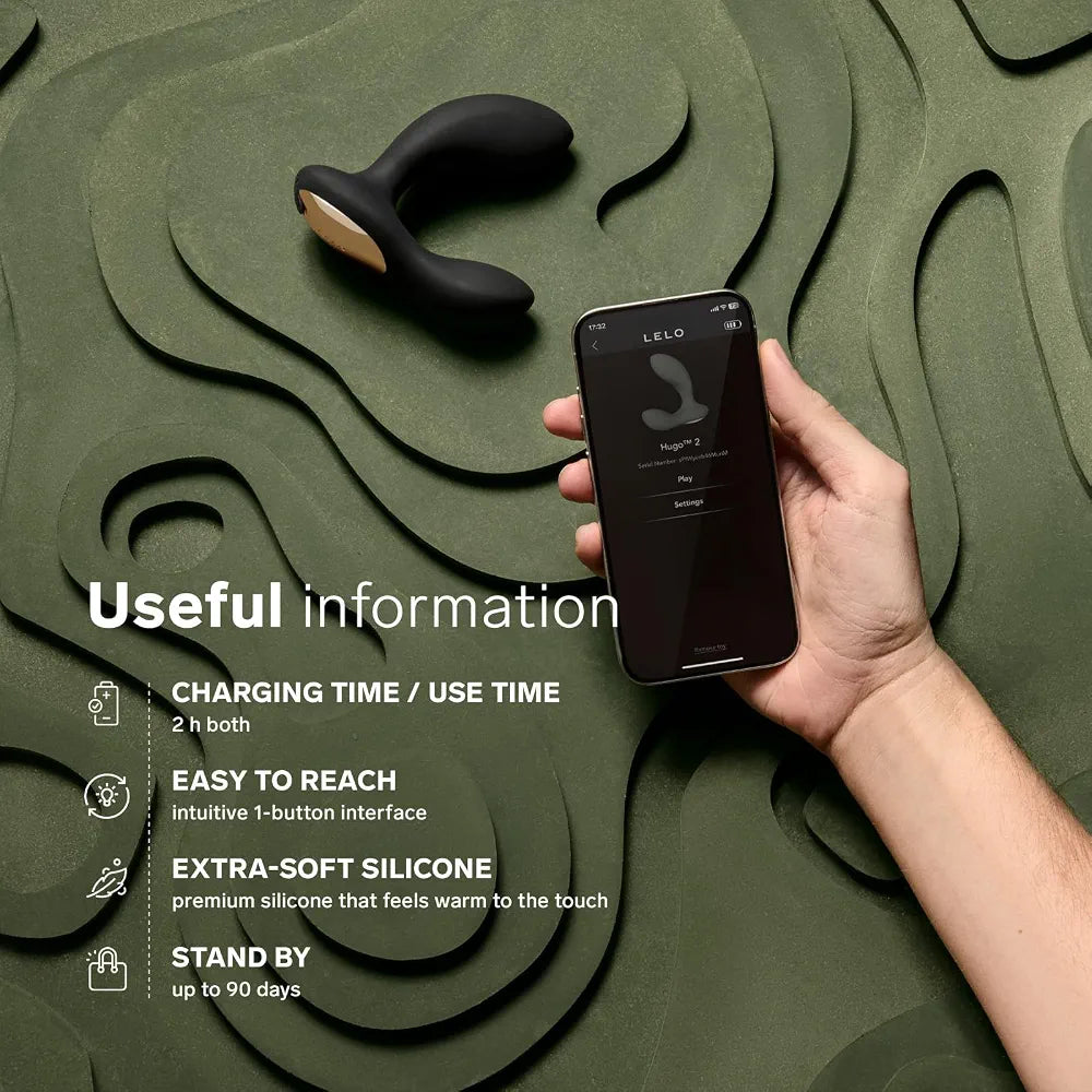 LELO Hugo 2 App-Controlled Prostate Massager - Waterproof Rechargeable Black