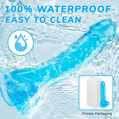 7-Inch Realistic Soft Blue Silicone Dildo with Strong Suction Cup - Waterproof Lifelike Sex Toy for G-Spot and Anal Play