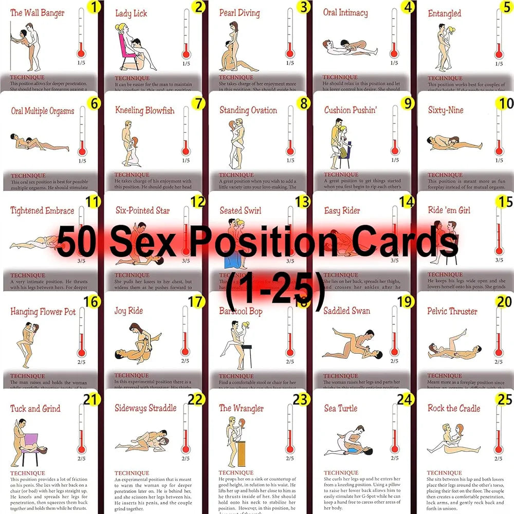 Romantic Couples Game: 50 Intimate Position Cards & Glow-in-the-Dark Dice Set