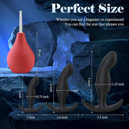 4-Piece Silicone Anal Training Plug Set with Flared Base for Beginners and Advanced Users