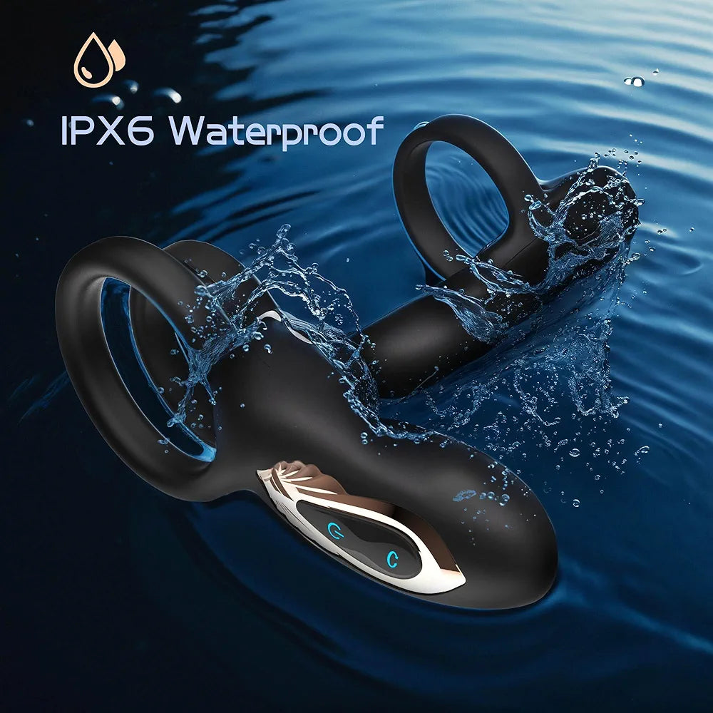 10-Mode Dual-Stimulation Vibrating Penis Ring with G-Spot and Clitoral Massager