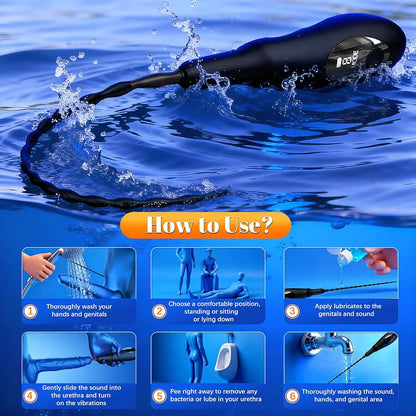 9-Mode Silicone Urethral Vibrating Sounding Rod with LED - Prostate Stimulator BDSM Sex Toy for Men