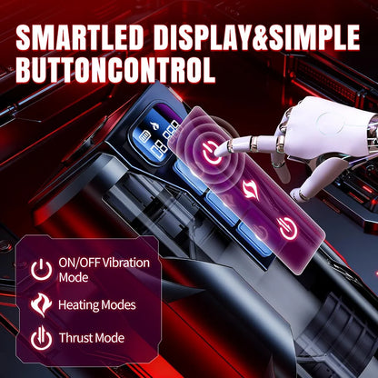 BootyPop Automatic Male Masturbator with 360° Heating, 10 Vibration & 7 Thrusting Modes, Realistic Dual-Channel Stroker with LCD Display