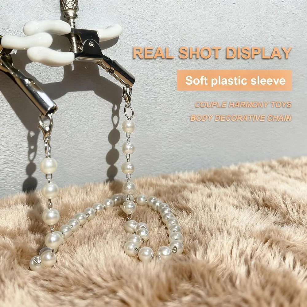 Adjustable Rubber-Sleeved Nipple Clamps with Connecting Chain for Couples