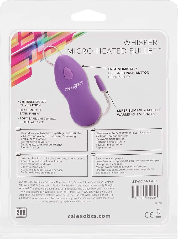 CalExotics Whisper Micro-Heated Bullet Vibrator - 2-Speed Warming Personal Massager, Purple