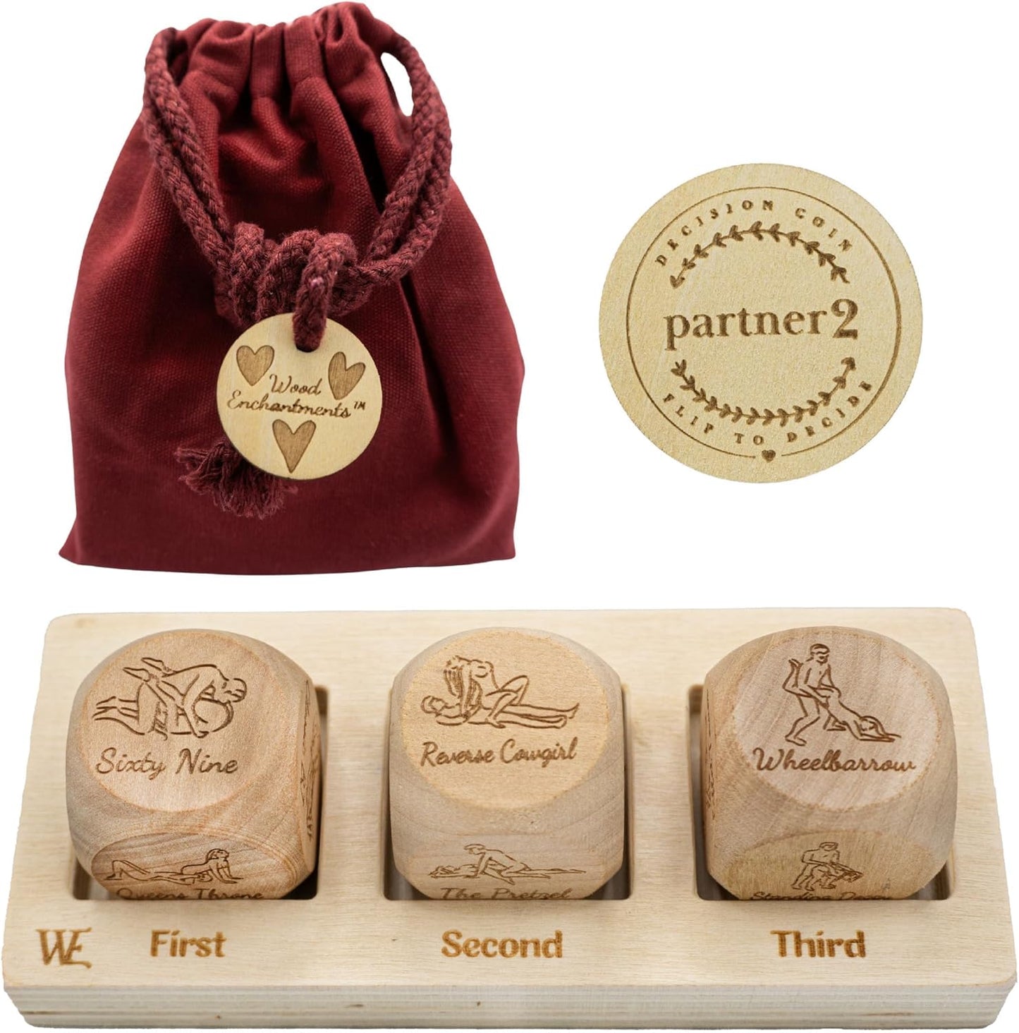 Romantic Date Night Dice Game for Couples: 6 Position Dice, Decision Coin, and Board Set