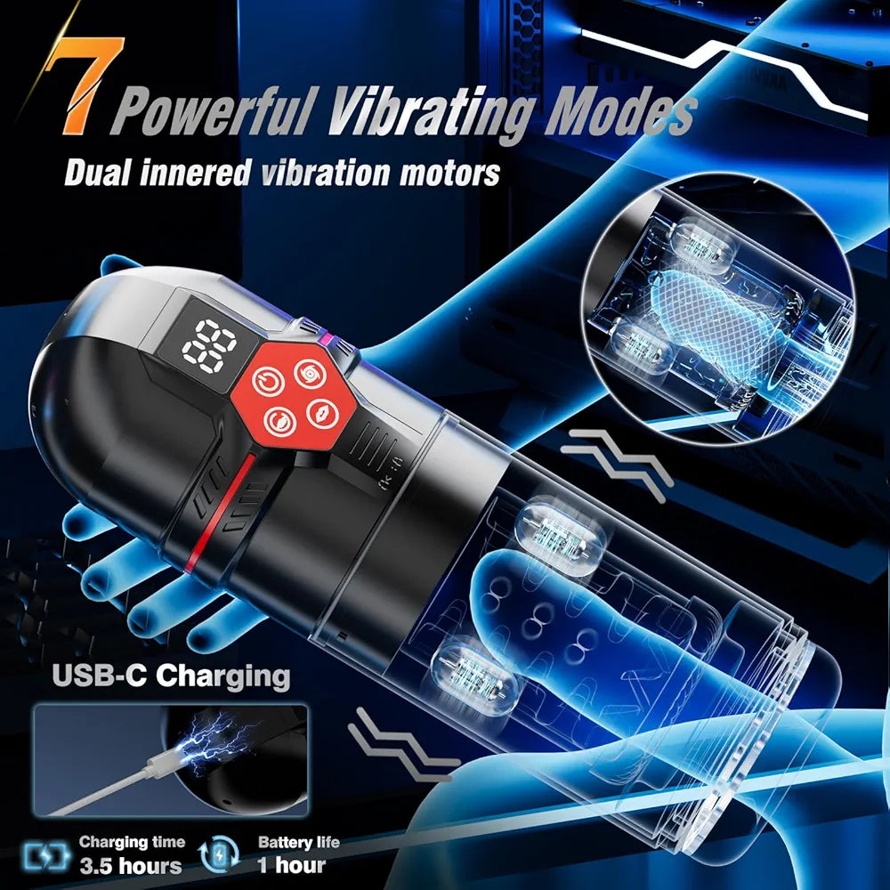 Mrgras 12-Speed Vacuum Penis Pump with 7-Mode Thrusting, Rotating, and Vibrating Functions
