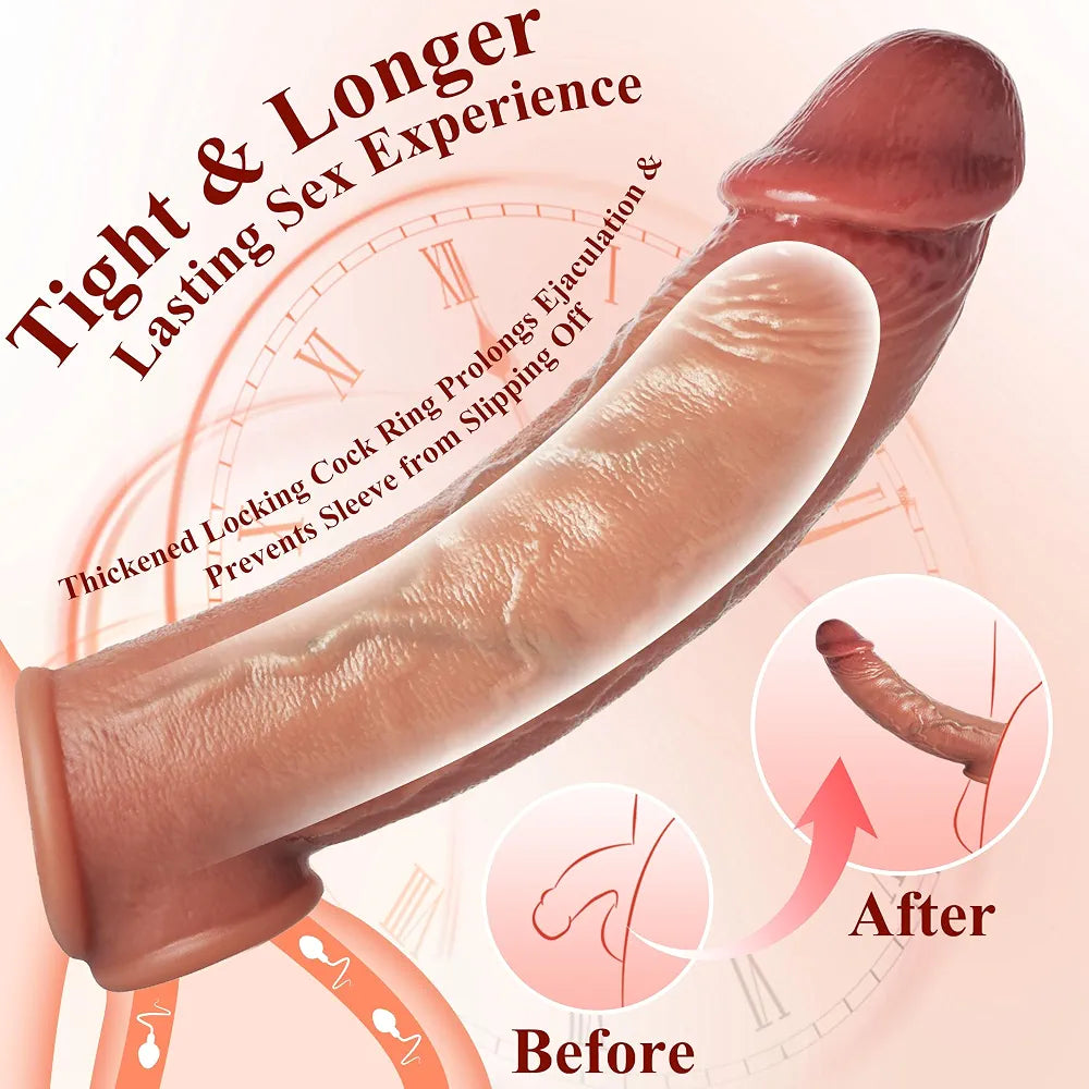 Realistic Penis Sleeve Extender for Men, 8.3'' Silicone Cock Sleeve with Testicle Ring, Reusable Penis Enlarger Delay Ejaculation Enhance Erection Male Adult Sex Toys for Couples by WIEUL Flesh