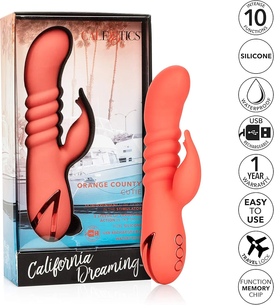 California Dreaming Silicone Thrusting Rabbit Vibrator - Orange