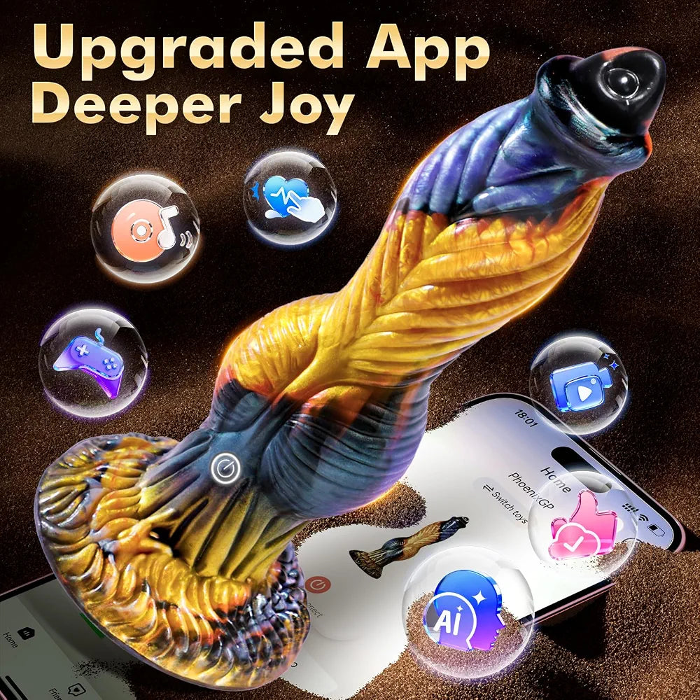 FYSHAVO 10.2" Fantasy Monster Dildo with App-Controlled Vibration, Suction Cup Base, and G-Spot Stimulation