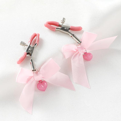 Adjustable Silicone Nipple Clamps with Pink Bows - 2 Piece Sensory Play Set