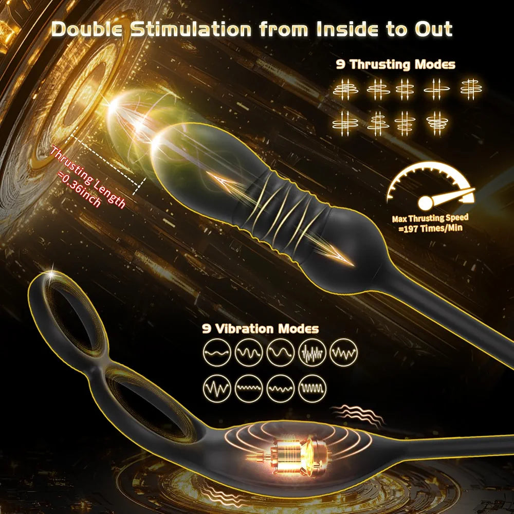 Remote-Controlled Prostate Massager and Vibrating Penis Ring for Men