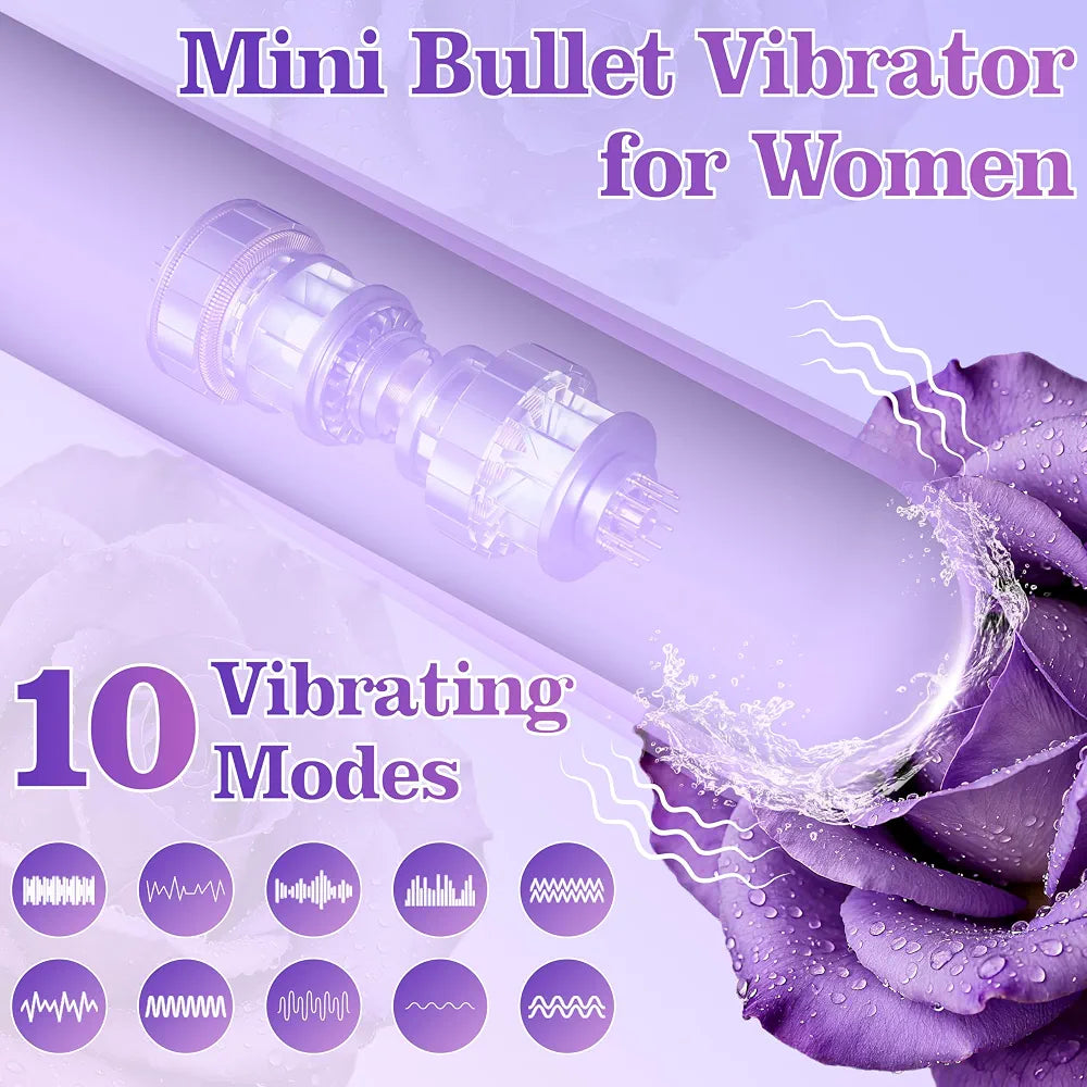 Toyfary Waterproof Mini Bullet Vibrator - 10-Mode Rechargeable Silicone Finger Massager for G-Spot, Nipple, and Anal Stimulation