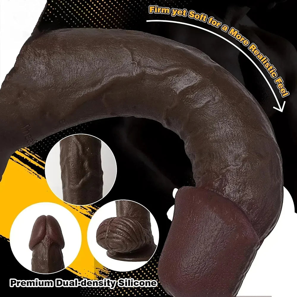 12.5" XXL Black Silicone Dildo with Suction Cup - 8" Girthy Dual-Density Horse Dildo for Anal and Vaginal Play