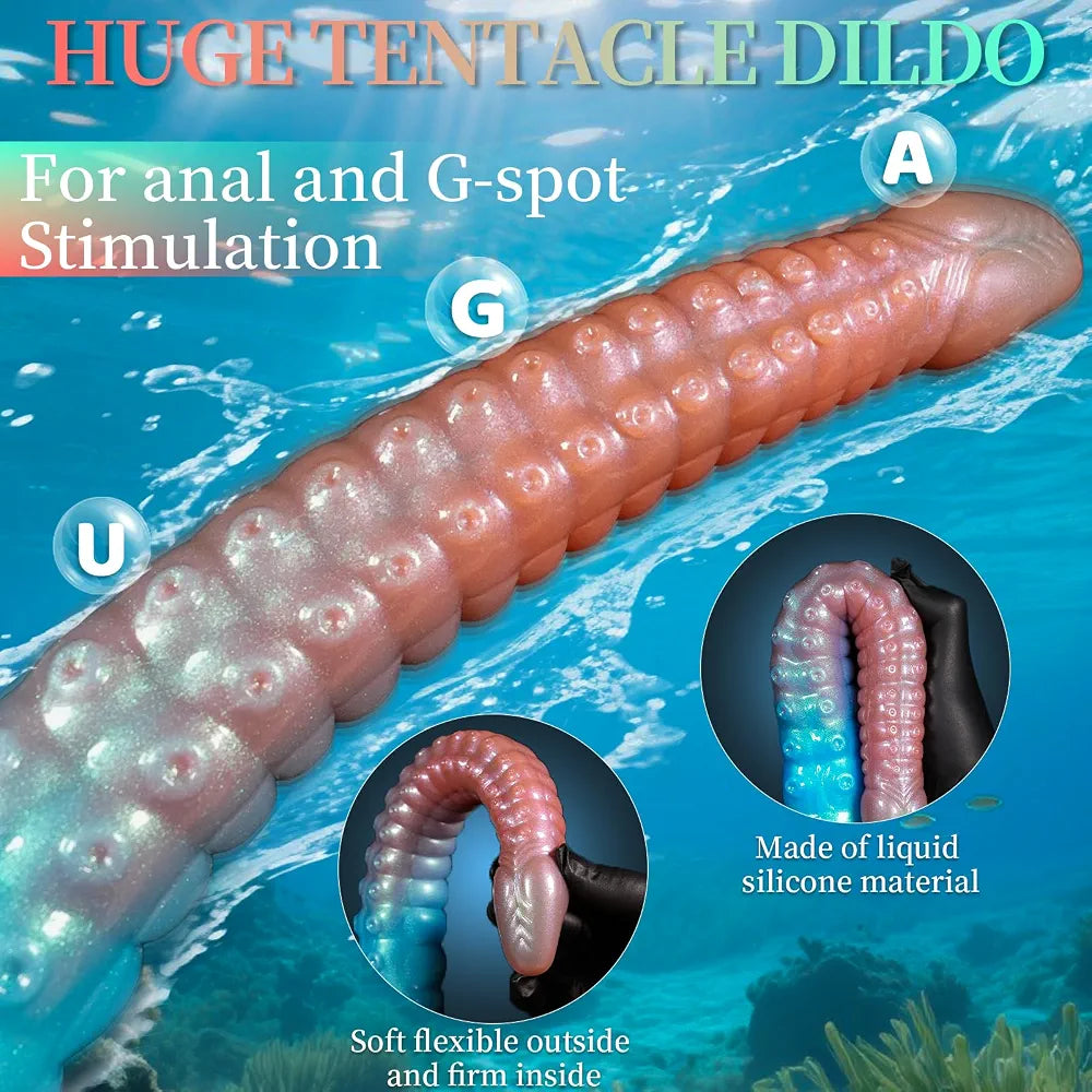 12.2" Fantasy Monster Tentacle Dildo with 10-Speed Remote Control Vibration, Waterproof Silicone Anal and G-Spot Massager for Couples