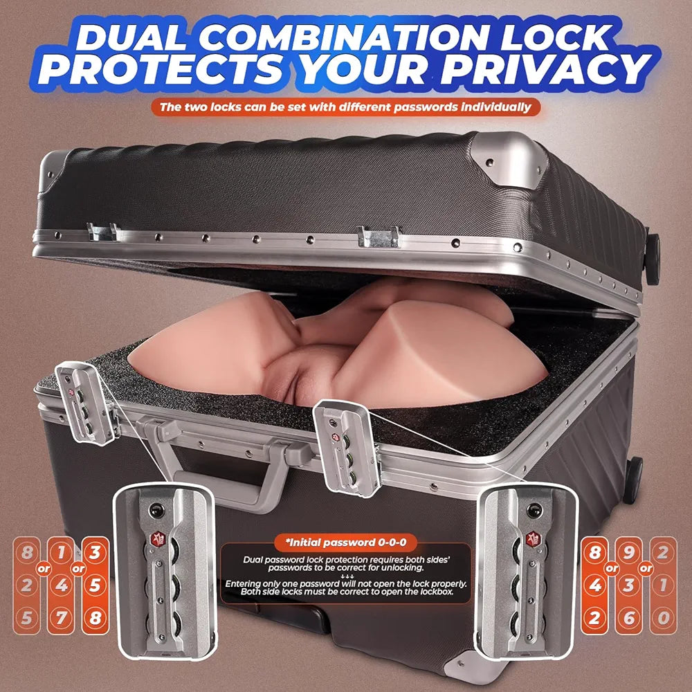 Realistic 36LB Female Torso Masturbator with Dual-Hole Vagina and Anal Channels, Includes Travel Luggage