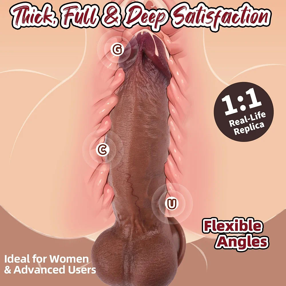 8-Inch Realistic Dual-Density Curved Silicone Dildo with Full-Belly Shape and Strong Suction Cup