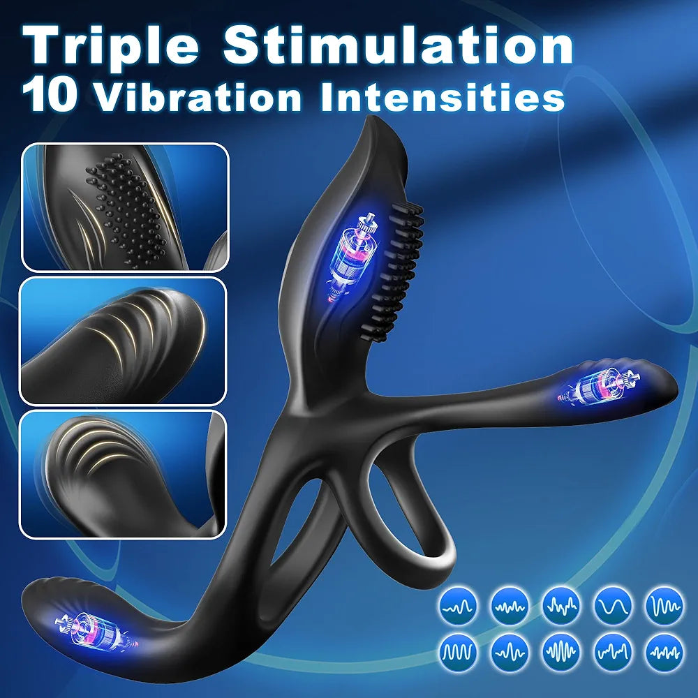 KUSHOR 3-in-1 Couples Vibrating Cock Ring with 10 Modes for Clitoral and Perineal Stimulation