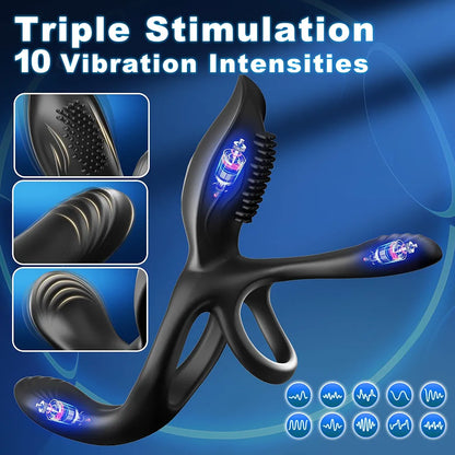 KUSHOR 3-in-1 Couples Vibrating Cock Ring with 10 Modes for Clitoral and Perineal Stimulation