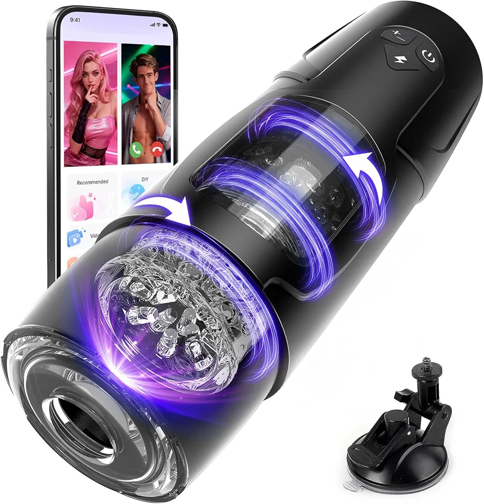 Cafatop Automatic Thrusting & Rotating Male Masturbator with Suction Cup, Waterproof USB Rechargeable Stroker