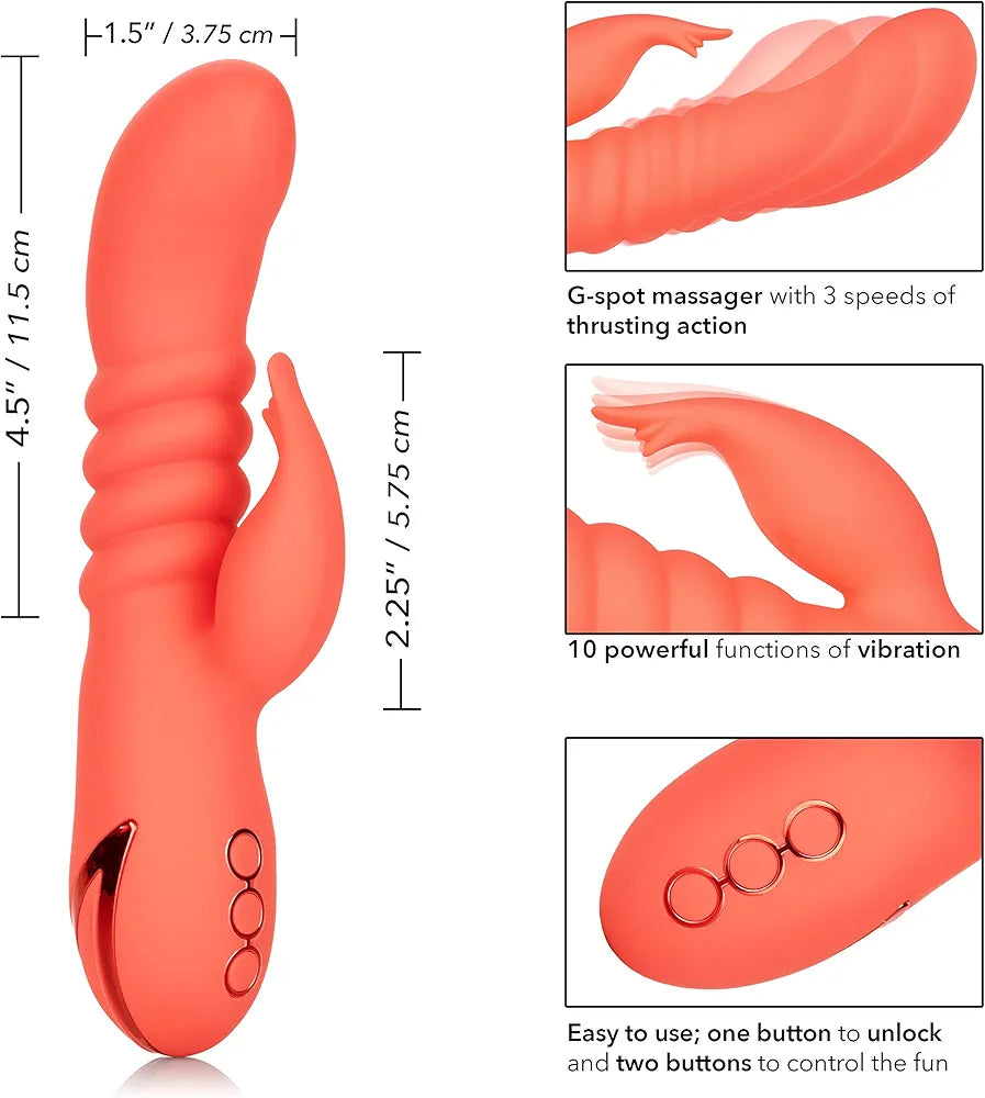 California Dreaming Silicone Thrusting Rabbit Vibrator - Orange