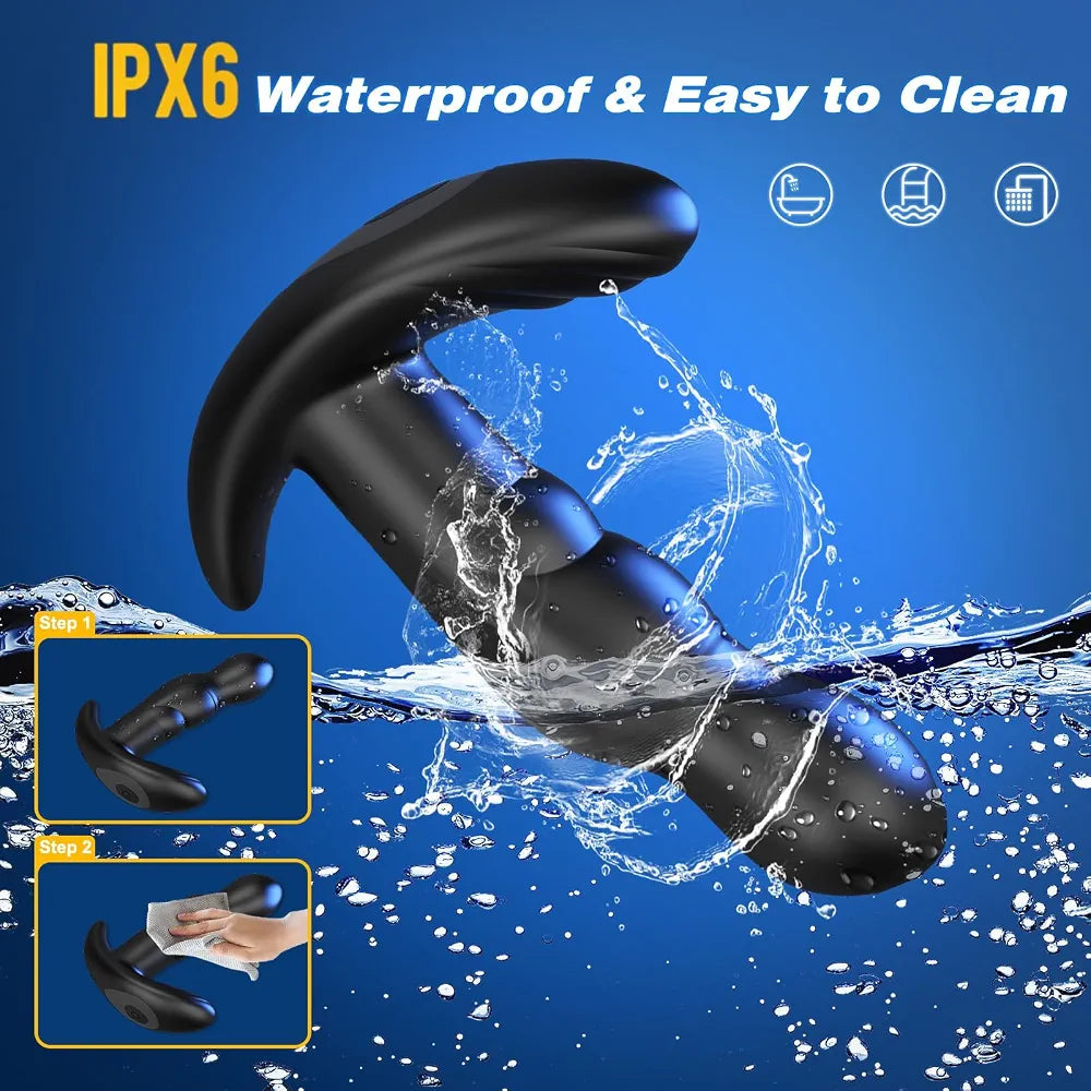 Premium 360-Degree Rotating Anal Massager with Remote, 10 Vibration Modes, Waterproof Silicone Butt Plug for Men and Women