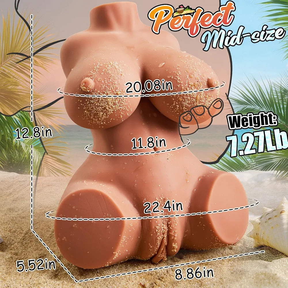 Realistic Male Masturbator with 3D Textured Vagina, Anal, and Breast Cavities, 7.2LB