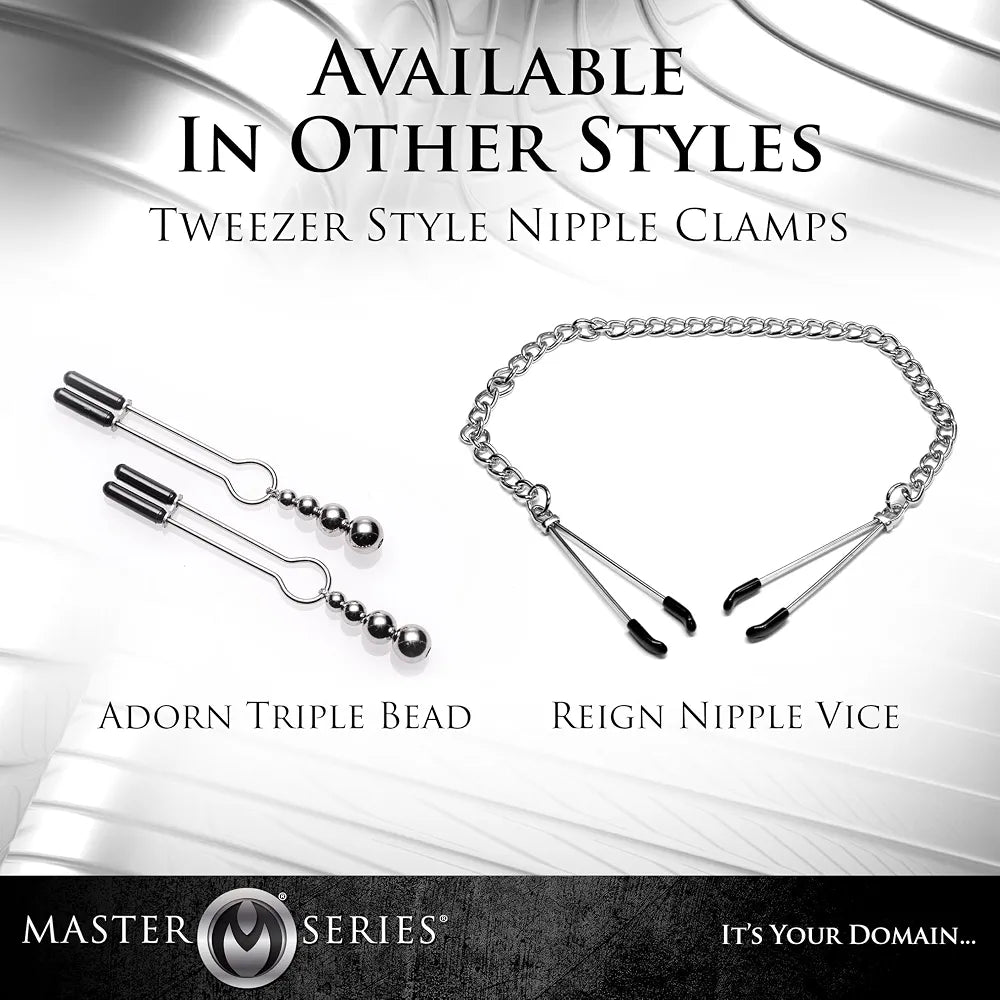 Master Series Adjustable Triple Bead Nipple Clamps with Soft Vinyl Tips - Sensory Play & BDSM Accessory