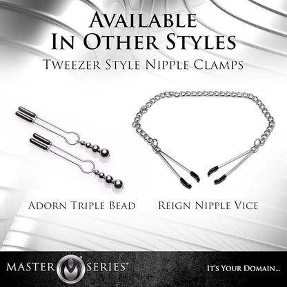 Master Series Adjustable Triple Bead Nipple Clamps with Soft Vinyl Tips - Sensory Play & BDSM Accessory