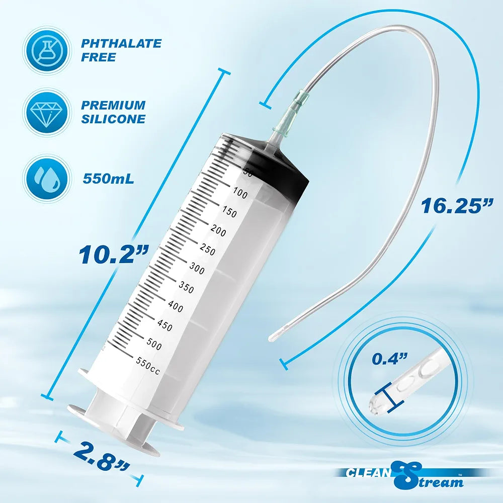 Cleanstream 500ml Reusable Enema Syringe with Flexible Tube and Tapered Tip for Anal Cleansing