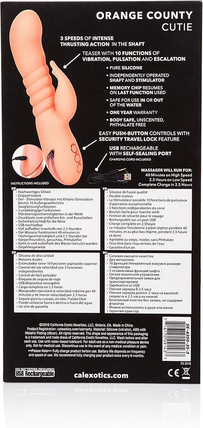 California Dreaming Silicone Thrusting Rabbit Vibrator - Orange