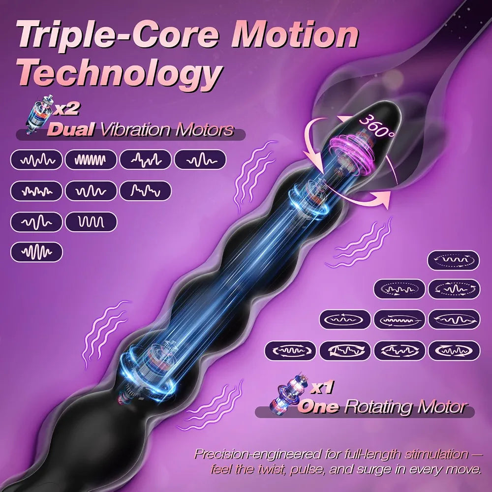 Premium Silicone Vibrating & Rotating Anal Bead Massager with 360-Degree Swinging Head